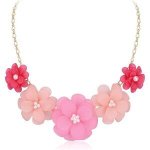 🆕 Women Pink Flower Collar Necklace Summer Holiday Floral Costume Jewelry Gifts